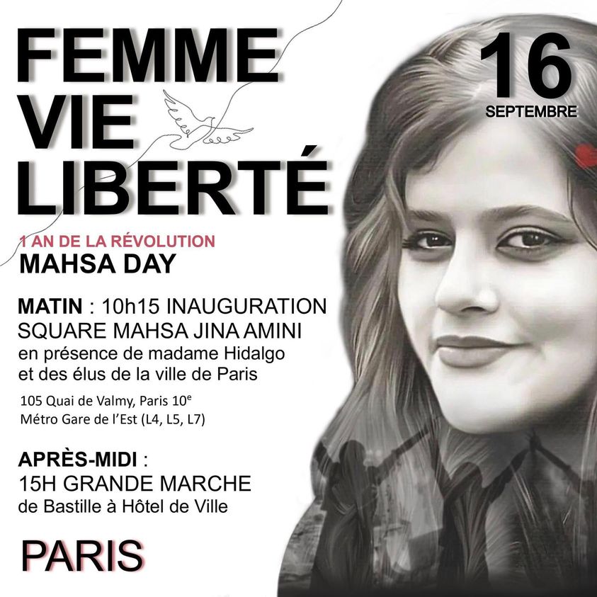 Grande Marche, Femme vie liberté, 16 septembre, Paris, 15h @ De Bastille à Hôtel de Ville
