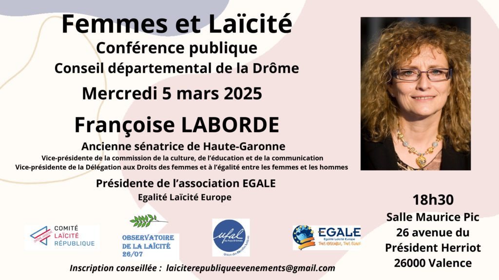 [Ufal Pays Drômois] Journée internationale des droits des femmes, conférence 5 mars, 18h30, Valence @ Conseil départemental de la Drôme, salle Maurice Pic