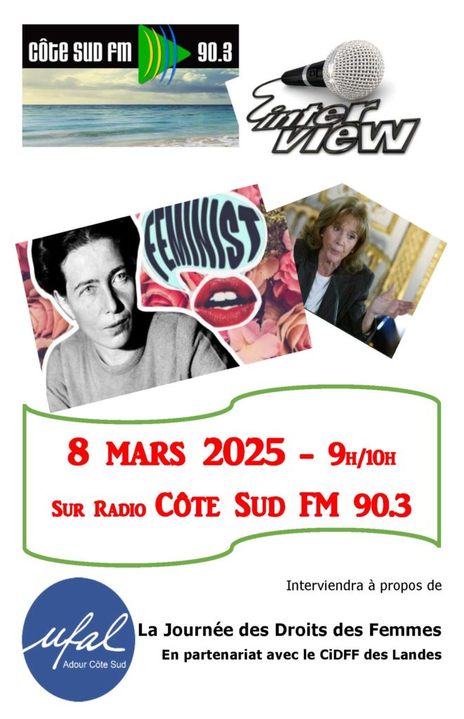 [Ufal Adour.Côte Sud] Émission radio sur les droits des femmes avec l'Ufal ACS, 8 mars, 9h à 10h, Côte Sud FM @ Côte Sud FM 90.3