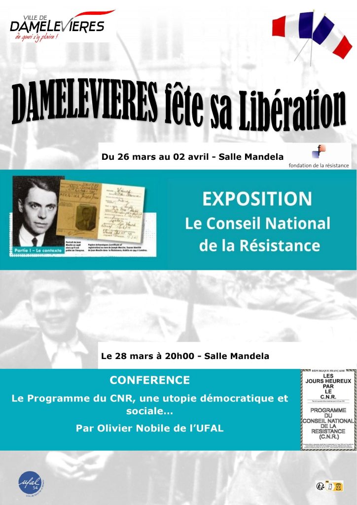 [Ufal Meurthe-et-Moselle] Damelevières fête la Libération, expo et conférence, du 26 mars au 2 avril @ Salle Mandela mairie - Damelevières