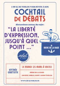 [Ufal Toulon] Soirée cocktail de débats, 25 mars 18h30 - Bière de la Rade @ Bière de la Rade - 300 rue Amiral Nomy - Toulon